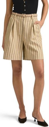 Favorite Daughter The Weekend Stripe Cotton Blend Shorts in Beige/Navy Stripe at Nordstrom, Size 4
