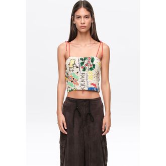 Bimba & Lola Patchwork Ruched Strappy Top in Patchwork Summer at Nordstrom, Size Medium