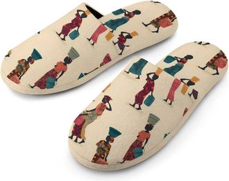 Generic African Women Pattern Mens Cozy Memory Foam Slippers Warm Cotton House Shoes Comfy Slipper for Indoor Outdoor