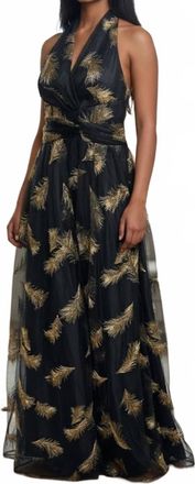 DKNY New York Halter-Neck Maxi Dress In Black Gold