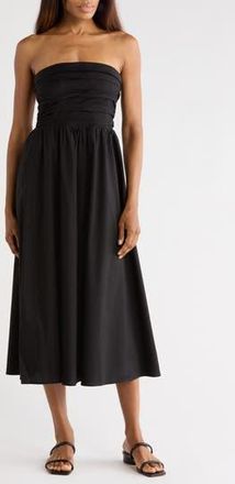 Wayf Ruched Strapless Midi Dress in Black at Nordstrom Rack, Size X-Small