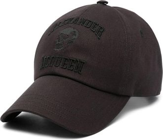 Alexander McQueen logo-embroidered cap - men - Cotton/Polyester/Cotton/Viscose/Lamb Skin - M - Brown