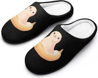 Generic A Seal Sitting on Banana Mens Slippers Slip On Comfortable Fleece Cotton House Shoes Winter