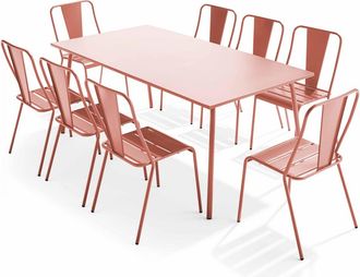 Oviala Mesa de jard&iacute;n y conjunto de 8 sillas de bistr&oacute; de acero arcilla