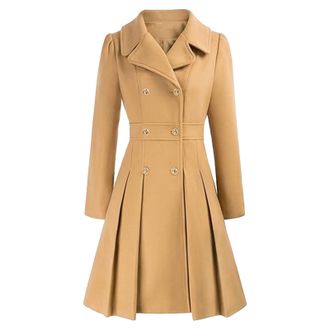 Generic Winter Coat Women Womens Fashion Trench Coat Notch Lapel Double Breasted Thick Line Pea Coats Jacket