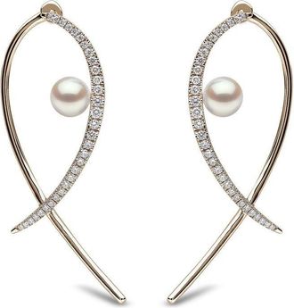 Yoko London 18kt yellow gold Sleek Akoya pearl and diamond earrings - women - Diamond/18kt Yellow Gold/Akoya Pearl - One Size