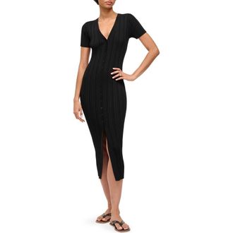 Staud Amina Midi Button Front Dress in Black at Nordstrom Rack, Size Large