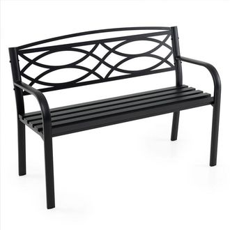 Costway 116CM Garden Bench Heavy-Duty Metal Slatted Loveseat for 2 People-Black