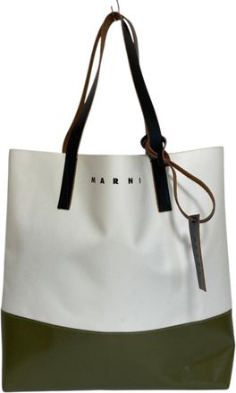 Marni Khaki White Pvc Leather Tote Bag (Pre-Owned)