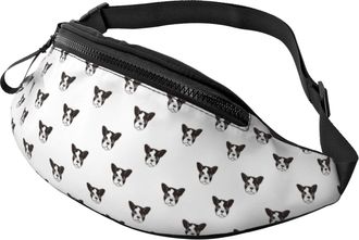 Generic Black White Cute French Bulldog_A Waist Pack Belt Bag Unisex Bumbags For Travel Hiking Shopping 14X35Cm