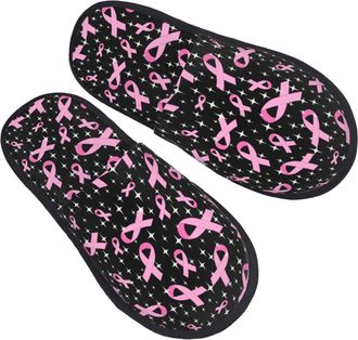 Generic Hotel Slippers Breast Cancer Awareness Reusable Cotton Slippers Soft Indoor Shoes For Guest Room Women Bedroom M