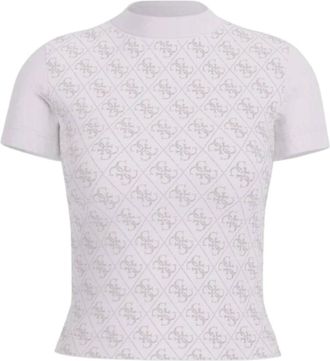 Guess Mock Neck T-Shirt - Dames - T-shirts - Wit - L - Katoen - Tops