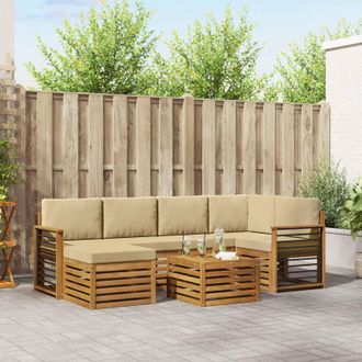 vidaXL Vidaxl Set Di Divani Da Esterno 7 Pz Naturale E Beige Poliestere