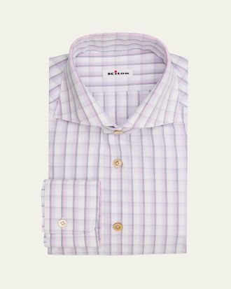 Kiton Mens Check Cotton Dress Shirt