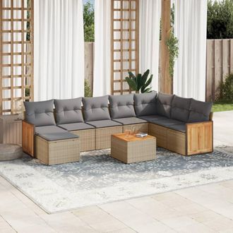 vidaXL Set De Sof&aacute;s De Jard&iacute;n 9 Pzas Con Cojines Rat&aacute;n Sint&eacute;tico Beige Vidaxl