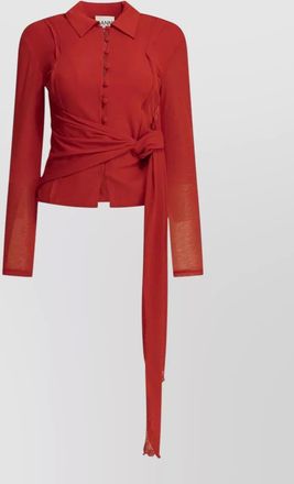 Ganni polo shirt buttons collar long sleeves tie