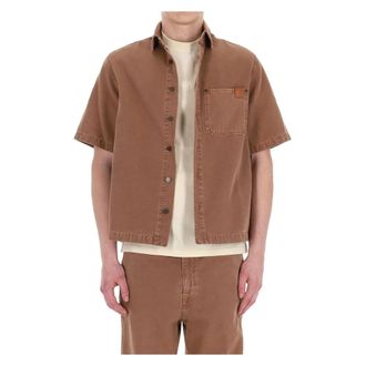 Haikure Short Sleeve Overshirt - Heren - Korte mouwen Overhemden - Bruin - S - Katoen - Overhemden