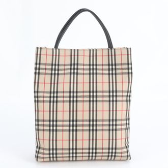 Burberry Beige Leather Canvas Handbag Shoulder Bag Tote Bag (Pre-Owned)