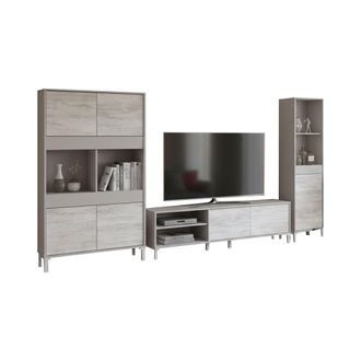 Dmora Conjunto Modular De Muebles Para Sal&oacute;n Nibionno, 7 Estantes, 7 Puertas, Beige Claro