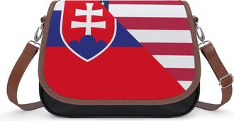 Generic USA And Slovenia Flag Crossbody Bag Womens Handbag PU Message Bags Shoulder Purse with Adjustable Strap