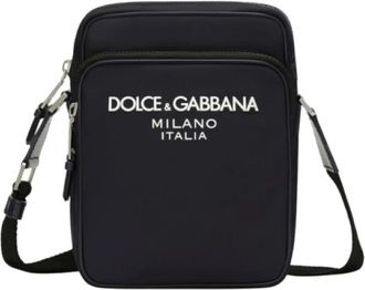 Dolce & Gabbana Marineblauwe Nylon Schoudertas met Wit Relief Logo - Heren - Schoudertassen - Blauw - ONE Size - Nylon - Tassen