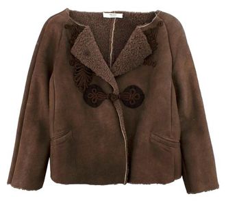 Prada Chocolate Brown Sheepskin Embroidered Jacket Size XXS