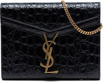 Saint Laurent Pre-owned Saint Laurent Shiny Croc Embossed Calfskin Monogram Cassandra Chain Wallet Ladies IWR0H5QYCHFOSYQ0