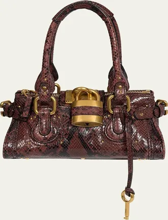 Chlo&eacute; Paddington Small Python-Print Leather Top-Handle Bag