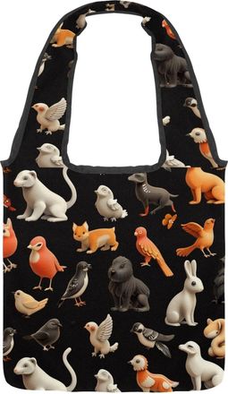 Generic Squirrel Fox Bird Animal Reversible Canvas Shoulder Tote - Double-Sided Print, 12oz Cotton, 27cm Drop, Fold-Flat Bag for Travel, Shopping, Street Outi