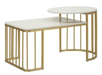 Mauro Ferretti Mesa de centro de metal dorado y m&aacute;rmol cm 90x50x50