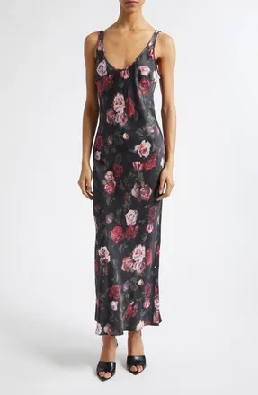 L'agence Akiya Floral Print Sleeveless Maxi Dress in Black Rhododendron Blurred Ros at Nordstrom, Size Xx-Small