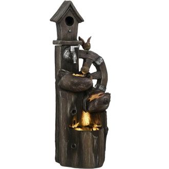 OUTSUNNY Fuente De Agua 2 En 1 Con Casita Para P&aacute;jaros Iluminaci&oacute;n Led Fuente Decorativa En Cascada De 4 Niveles 34,5x29,5x92 Cm Multicolor