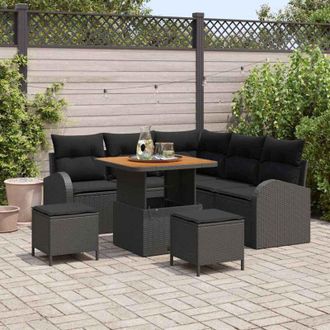 vidaXL Vidaxl - Conjunto De Sof&aacute; De Jard&iacute;n Con Coj&iacute;n 8 Pcs Negro Polirat&aacute;n