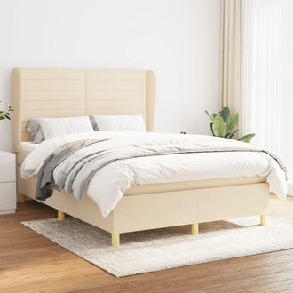 vidaXL Cama Box Spring Con Colch&oacute;n Tela Color Crema 140x200 Cm Vidaxl