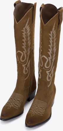 Wittchen Su&egrave;de Cowboylaarzen voor Dames met Borduurwerk, Hoog Groen Su&egrave;de Leer