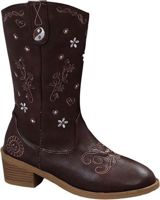 Generic Mid Calf Cowboy Boots Women, Pointed Toe Mid Heel Booties Chunky Heel Western Cowboy Boots Casual Large Size Boots Non Slip Mid Calf Boots Waterproof 