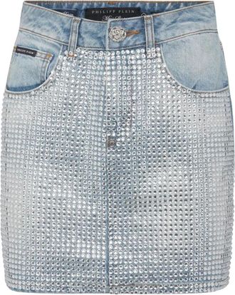 Philipp Plein Minigonna in denim con cristalli - - Skirts - Donna - Blu - S
