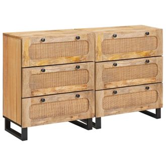 vidaXL Aparador 2 Pcs Marr&oacute;n 60 X 33 X 75 Cm Madera De Mango Maciza Vidaxl