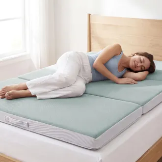 Best Choice Products 4in Thick Folding Portable Seafoam Mattress Topper w/ Carry Case, Washable Cover