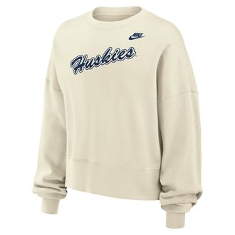 Nike Connecticut Huskies Phoenix Fleece Nike Womens Football Crew-Neck Sweatshirt in White | W33302P403UCON-SAI