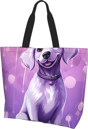 Generic Purple Dog Shopping Bag Foldable Shoulder Bag Waterproof Handbags For Travel Daily Use Beach
