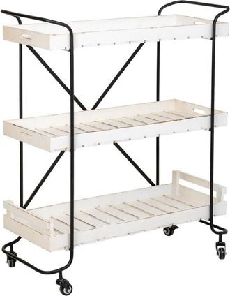 Wanderlust Deco Carro de madera blanca con 3 bandejas 89x38x110h cm