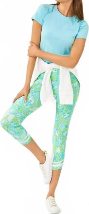 Lilly Pulitzer Weekender High Rise Crop Leggings In Day Dream Blue Crossgrain Throw Me A Line
