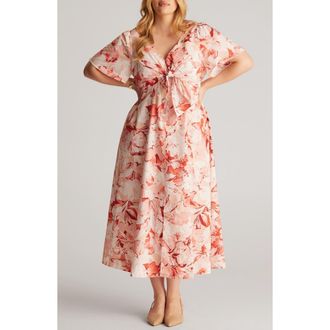 Estelle Nadja Floral Cotton Midi Dress in Pink/beige at Nordstrom, Size 16W