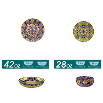 OEM Juego De Vajilla, Dise&ntilde;o Bohemio Vibrante, Fabricaci&oacute;n En Cer&aacute;mica Duradera, 24 Piezas