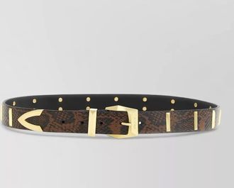 Pinko leather snake print studded belt