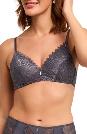 Montelle Intimates Nights Out Metallic Eyelash Lace Trim Wireless Bra in Magnet/silver at Nordstrom, Size 32D