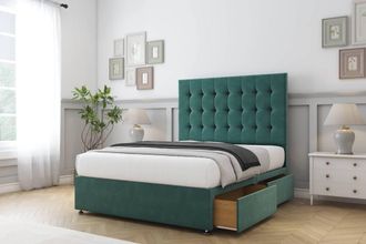Comfort Beds Savannah Plush Divan Base 2 Drawers - 54 Headboard in Emerald | Size: Small Double