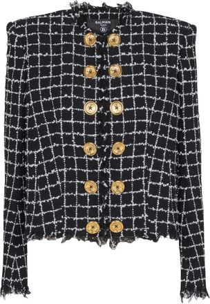 Balmain Tweed jack met franje knoop - Zwart