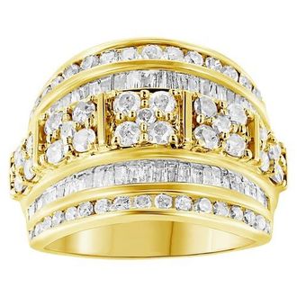 House of Brilliance Silver 2.0 Cttw Round & Baguette Diamond Multi-Row Tapered Cocktail Ring in Yellow at Nordstrom, Size 6